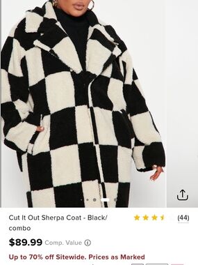 Fashion Nova Black & Cream Check Sherpa Coat